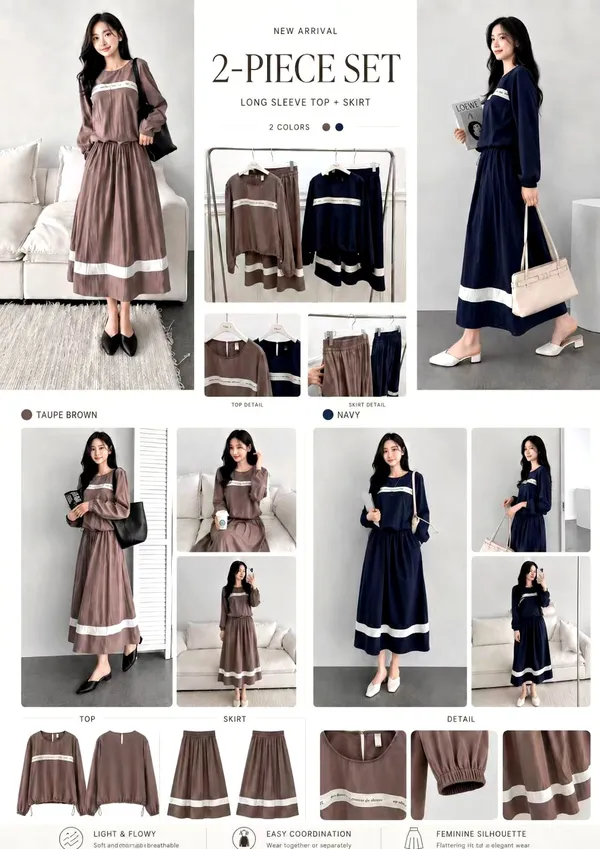 Elegant Women's Outfit Set | Long Sleeve Top + Skirt | Comfortable and Stylish
