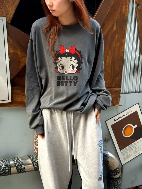 HELLO BETTY Cartoon Print Long Sleeve T-Shirt - Comfortable Casual Style
