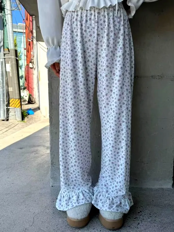 Fresh Floral Print Loose Women's Pants