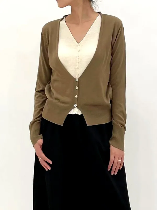 เสื้อการ์ดิแกนผู้หญิงคอวีทรงเข้ารูปทันสมัย สวมใส่สบายและเข้ากันได้ทุกชุด