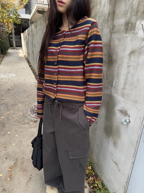Vintage Striped Knitted Cardigan - Warm and Stylish