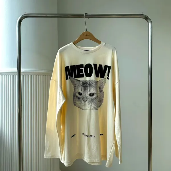 Cute Cat Pattern Long Sleeve T-Shirt, Fashion Casual Style