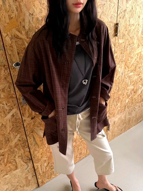 Jaket Wanita Corak Plaid Bergaya Moden, Selesa dan Santai
