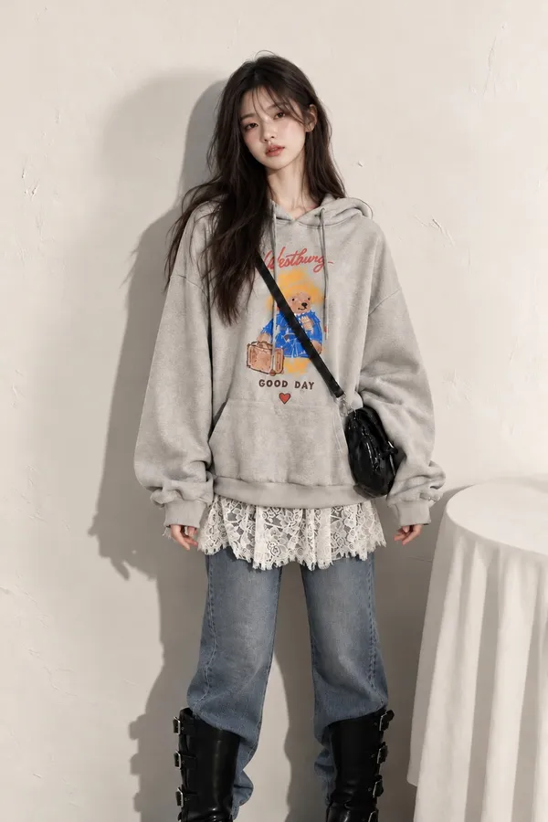 Loose Fit Printed Hoodie - Comfort Meets Casual Style