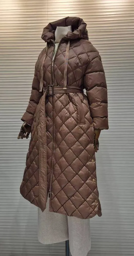 Stylish Long Down Jacket with Hood Design
