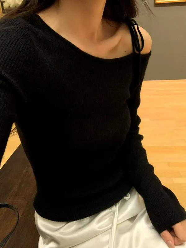 Chic Off-Shoulder Knit Top, Showcasing Elegant Charm