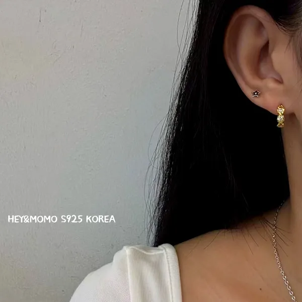ต่างหูเงิน 925 สไตล์เกาหลี ดีไซน์ดาวและหมีน้อย ต่างหู