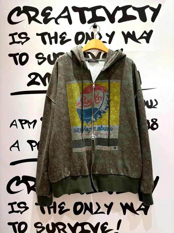 Vintage Style Printed Hooded Jacket, Comfortable and Fashionable
