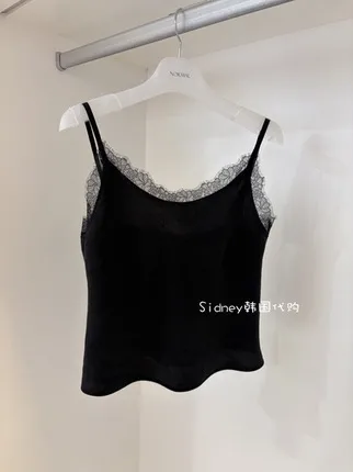 Sexy Lace Trim Black Camisole Top