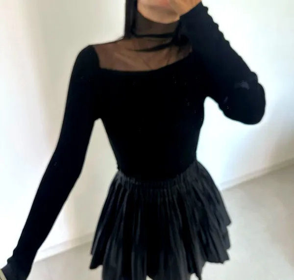 Stylish Black Women's Top with Sheer Design, Elegant Charm