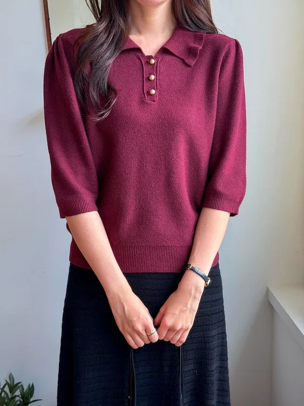 Elegant Vintage Women's Top with Short Sleeve and Lapel Design
