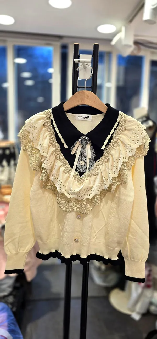 Elegant Lace-Trimmed Knit Sweater, Comfortable and Stylish