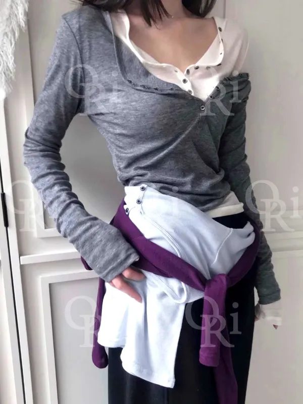 Fashionable Casual Color-Block Long Sleeve T-Shirt