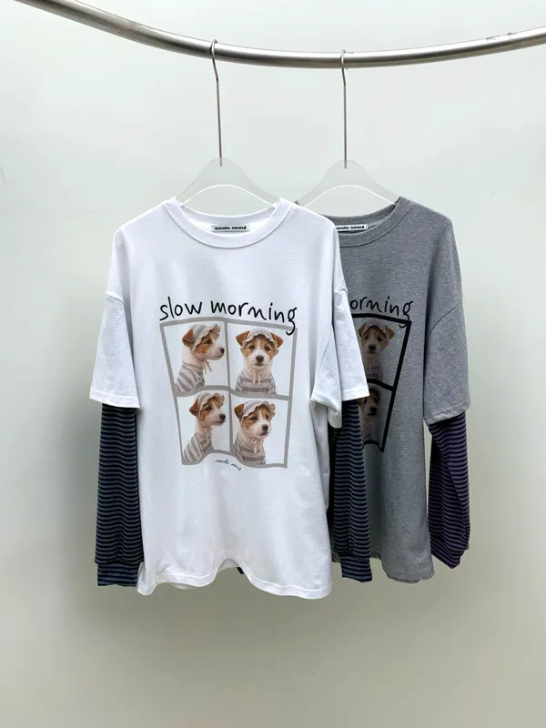 Cute Dog Pattern Loose T-Shirt, Comfortable Casual Style