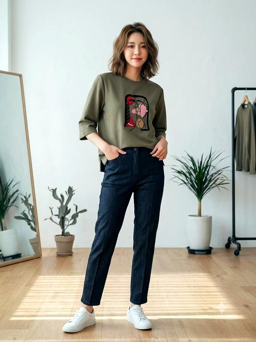 패셔너블 프린트 여성 탑, 편안한 캐주얼 스타일 - 신상품 출시