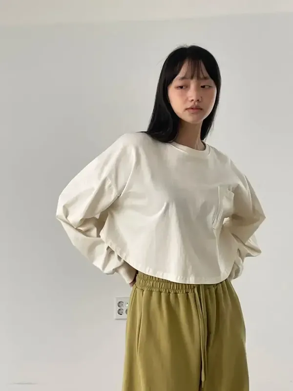 Loose Fit Casual Solid Color Long Sleeve T-Shirt