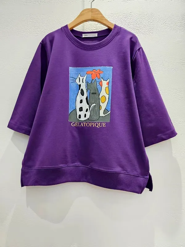 Cute Cat Pattern Purple Women's Top
