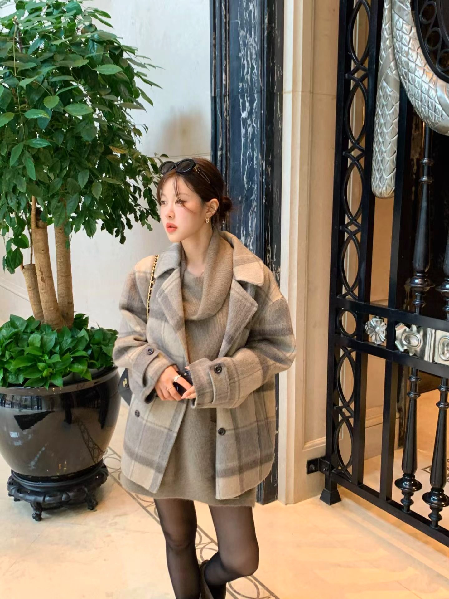 패셔너블 체크 여성 자켓, 따뜻하고 편안한 완벽한 매치