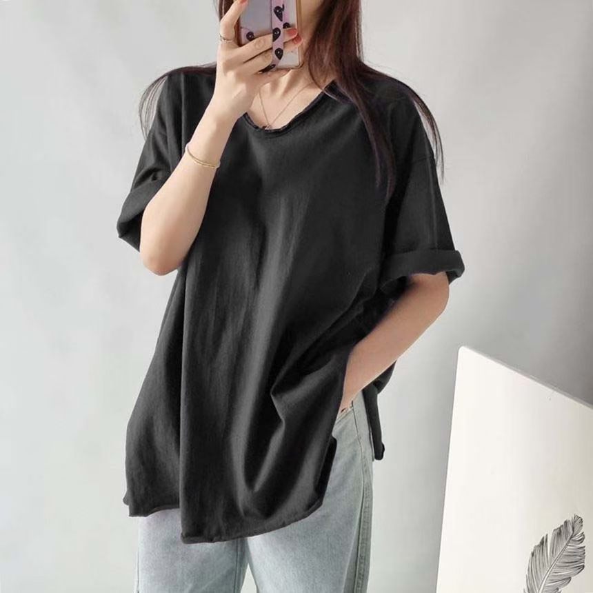 T-Shirt Longgar Hitam Minimalis, Selesa dan Bernafas, Bergaya dan Serbaguna