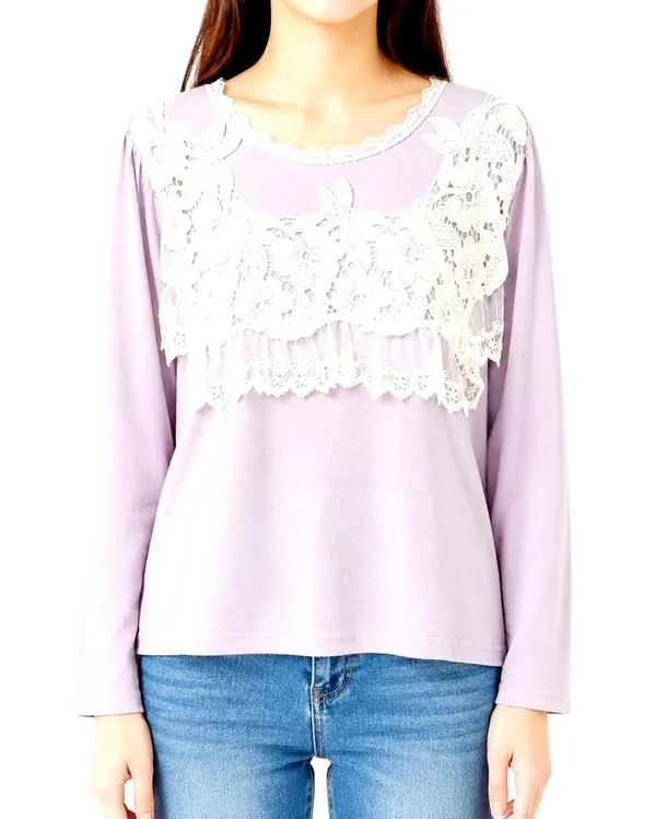 Elegant Lace Panel Long Sleeve Top