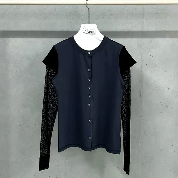 Stylish Black Women's Top with Lace Long Sleeves
