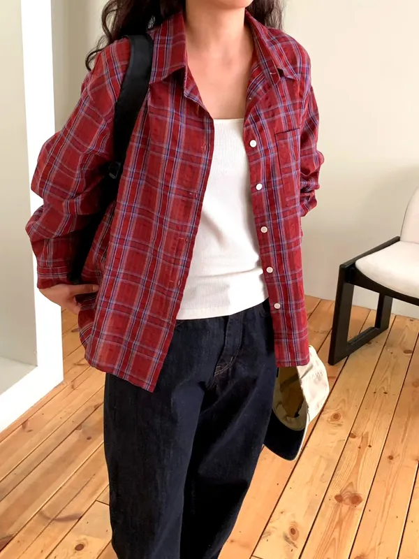 Stylish Plaid Women's Shirt, Comfortable Casual Style
