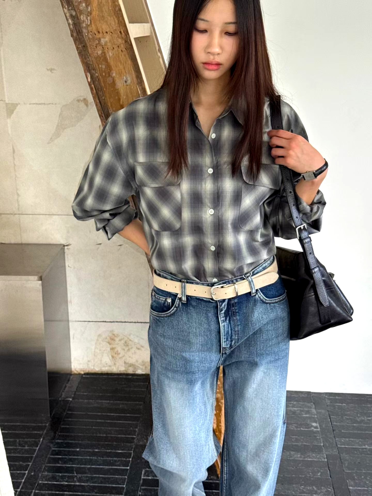 패셔너블 체크 여성 상의, 편안하고 다재다능한