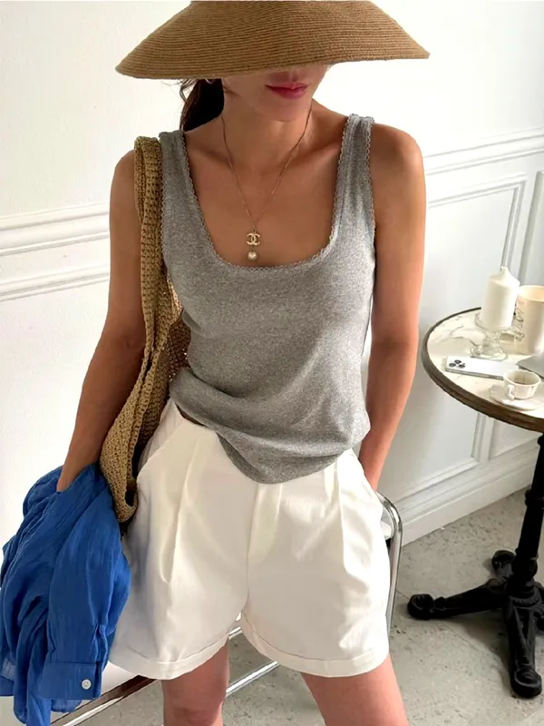 Elegant and Minimalist Gray Cami Top, Perfect for Summer Styling