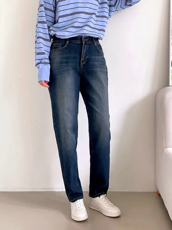 Stylish Casual High-Waisted Jeans for Women - Comfortable and Versatile