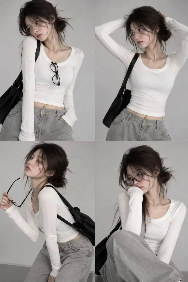 Minimalist Comfortable Women's Long Sleeve T-Shirt, Versatile Basic Style