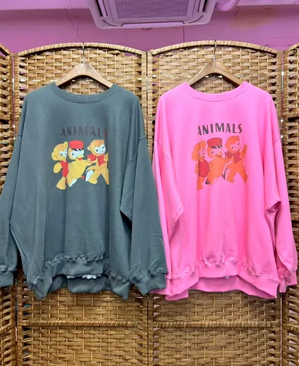 Cute Animal Pattern Loose T-Shirt, Comfortable Casual Style