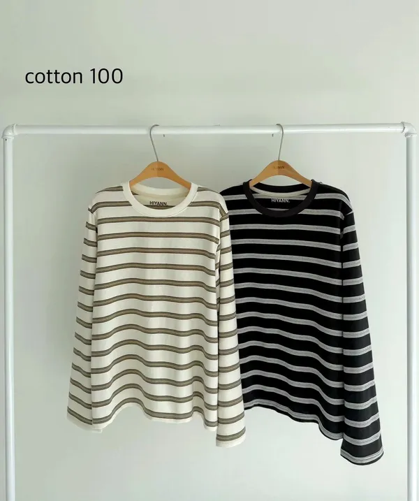 Pure Cotton Striped Long Sleeve Top - Comfortable and Stylish