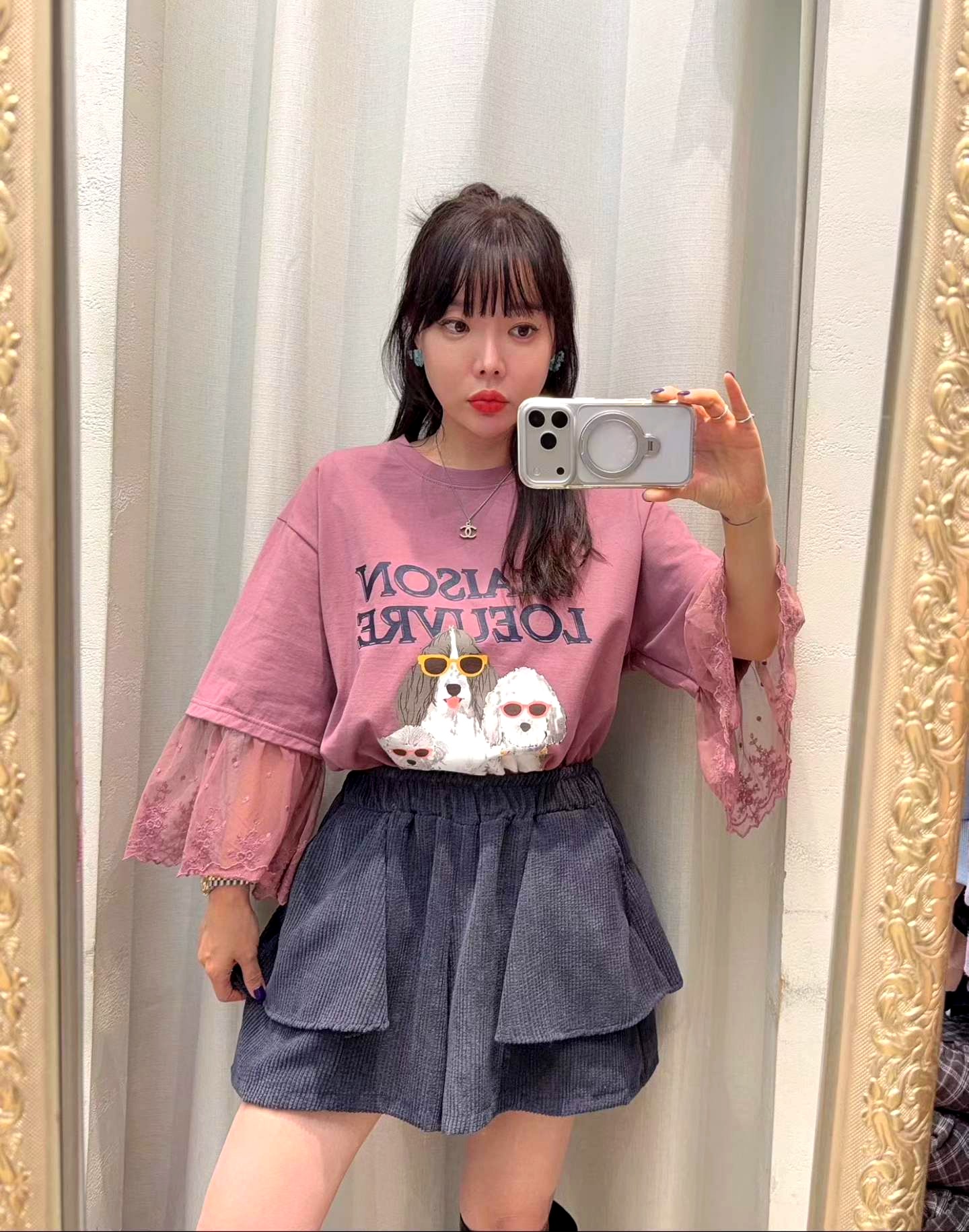 귀여운 고양이 프린트 루즈핏 티셔츠, 패셔너블한 캐주얼 스타일