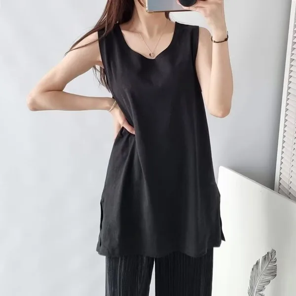 T-Shirt Tanpa Lengan Hitam Minimalis, Selesa dan Boleh Bernafas, Sesuai untuk Pakaian Musim Panas