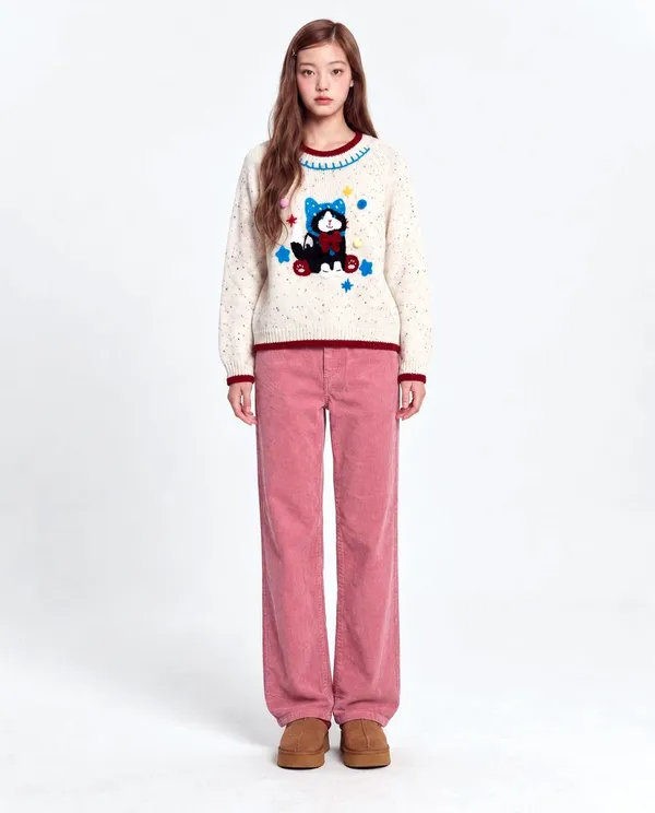 Cute Cartoon Embroidered Sweater, Comfortable Versatile Women's Top