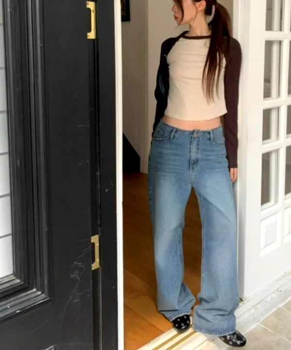 กางเกงยีนส์ผู้หญิงทรงหลวมแฟชั่น สวมใส่สบายและเข้ากันได้ทุกชุด 908