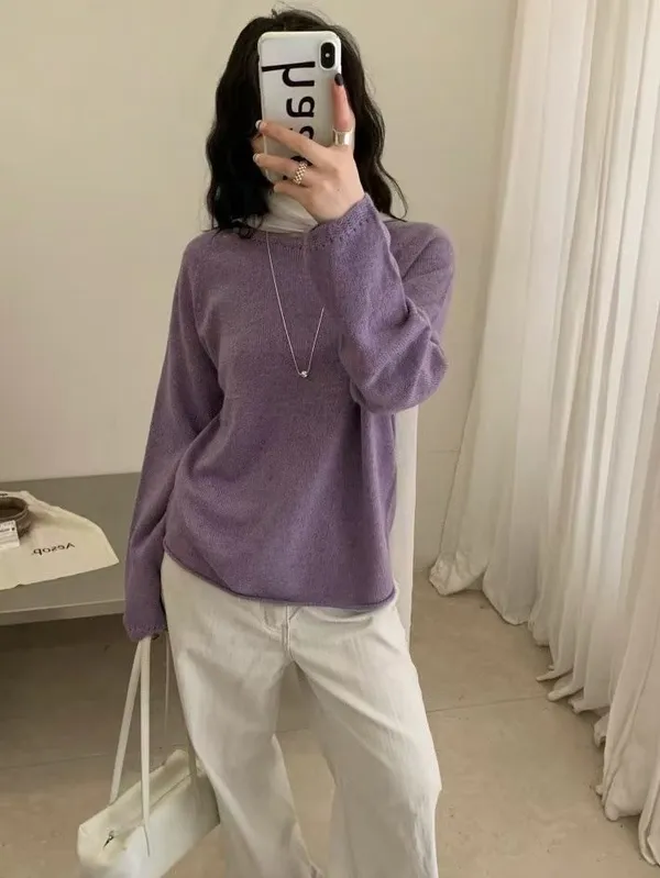 Fashionable Purple Knit Sweater - A Comfortable and Versatile Choice for Fall and Winter