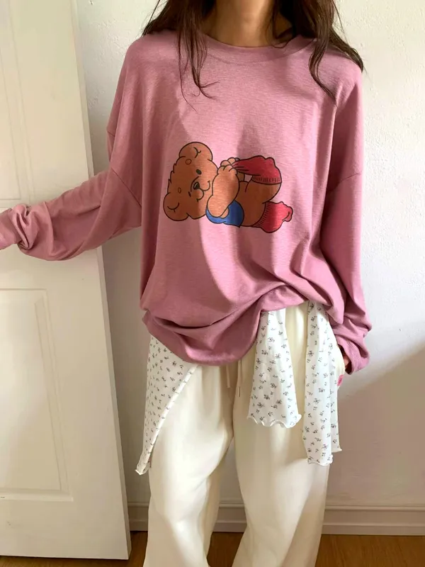 Cute Cartoon Pattern Women's T-Shirt, Comfortable Casual Style