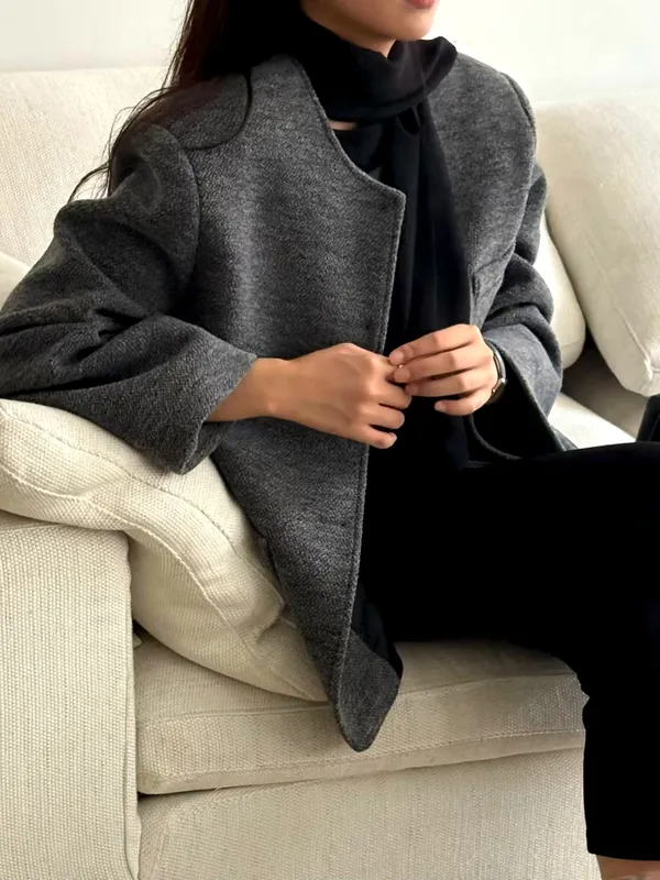 Stylish Minimalist Women's Jacket, Elegant Gray Design