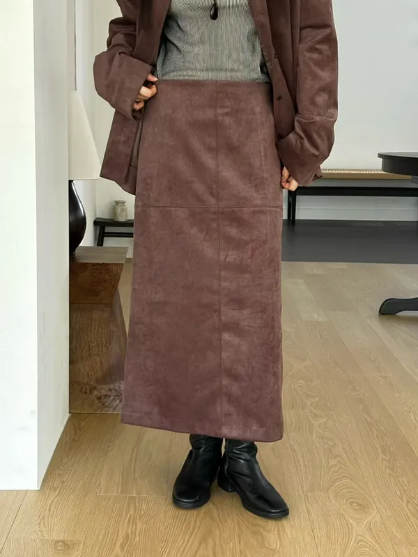 Elegant Long Skirt, Soft and Comfortable Suede Fabric