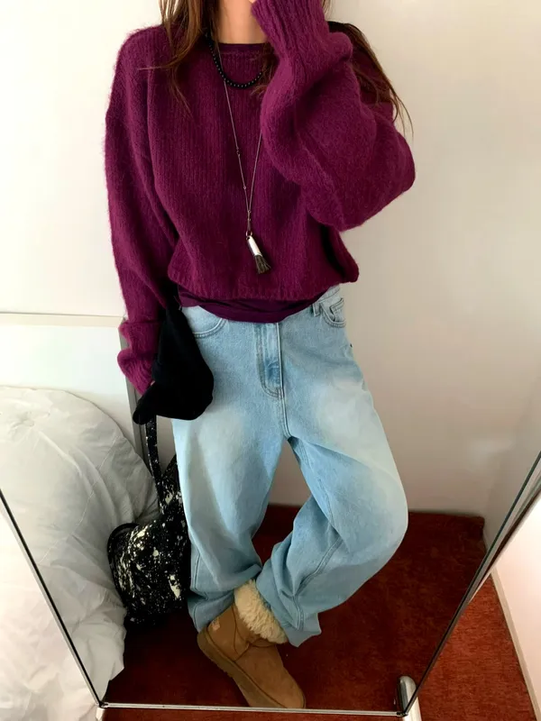 Knit Sweater Ungu Bergaya - Selesa dan Serbaguna