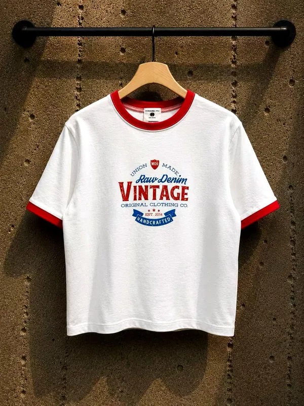Vintage Style Short Sleeve T-Shirt with Classic Letter Print Design