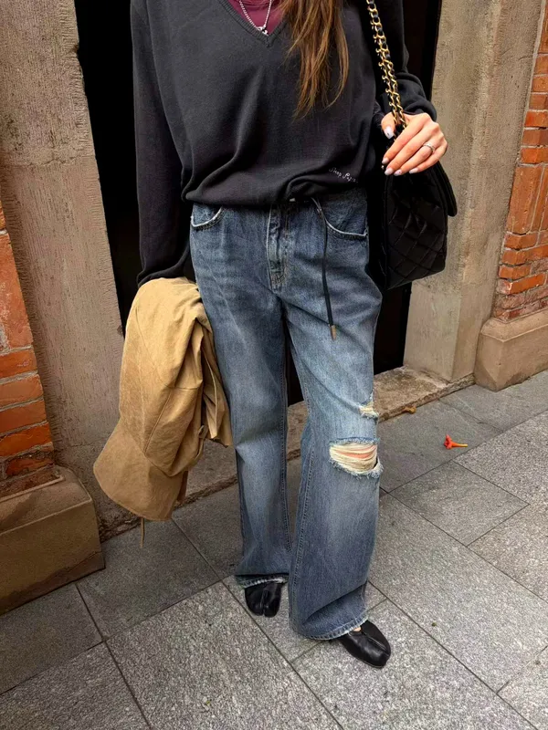 Quần jeans thời trang thoải mái, thiết kế rách rộng rãi, dễ phối đồ