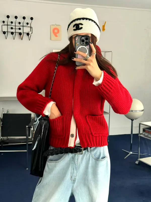 Stylish Red Sweater Coat, Warm and Comfortable, Versatile Piece
