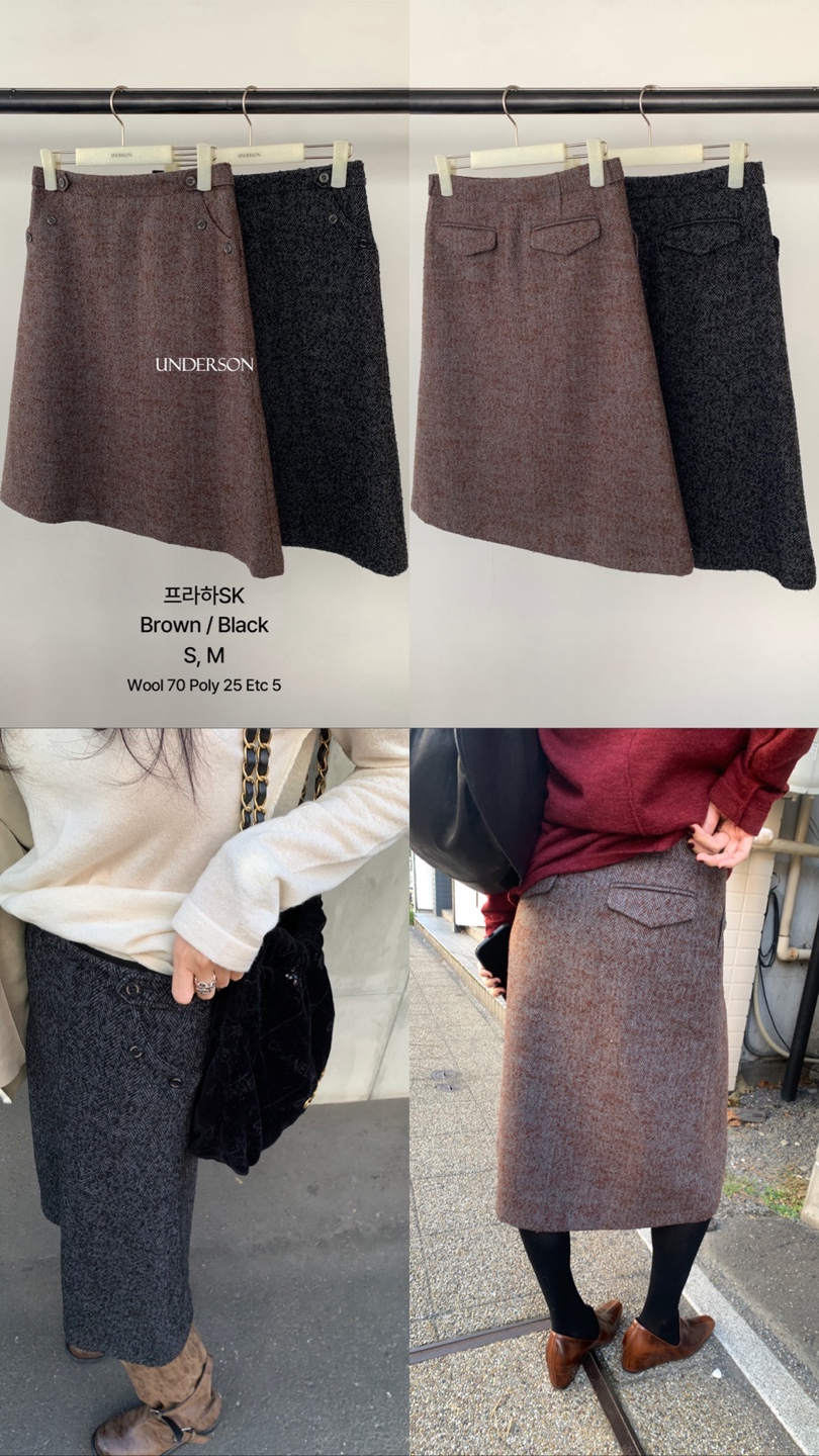 우아한 울 미디 스커트, 가을 겨울 스타일링에 적합