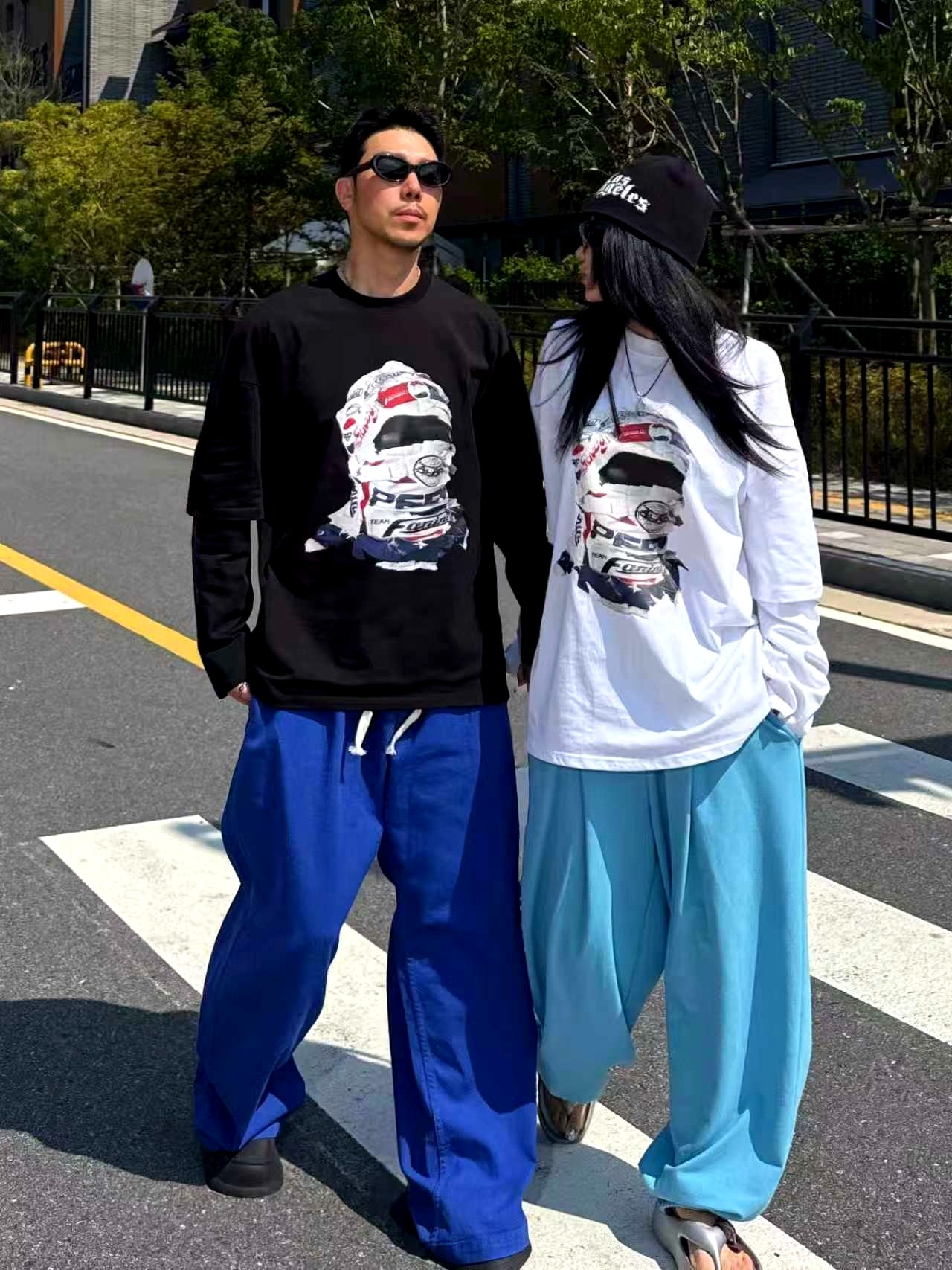 개성 있는 프린트 루즈핏 남성 티셔츠, 편안한 캐주얼 스타일