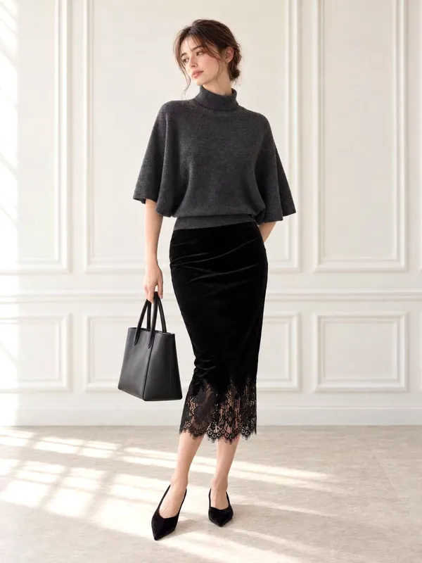 Elegant Black Lace Midi Skirt to Showcase Your Charming Aura