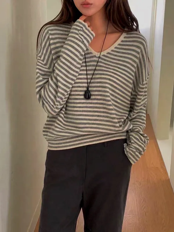 Loose Striped Women's Top, Comfortable Casual Style