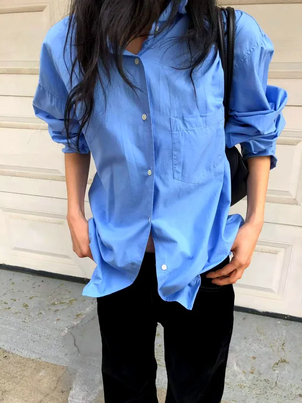 Fresh Blue Loose-Fit Shirt, Comfortable and Versatile