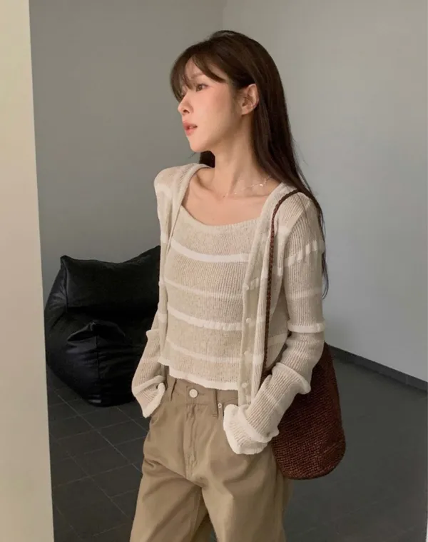 Minimalist Striped Knit Cardigan Jacket